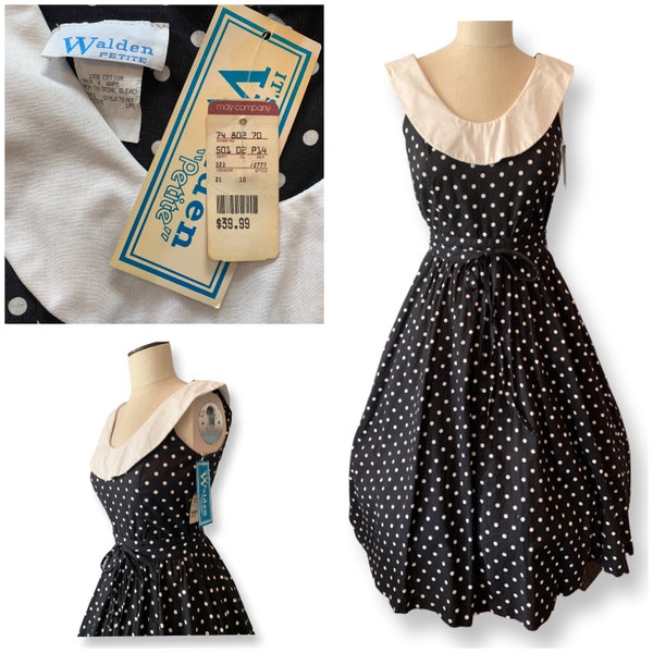 NOS Walden petites 80s does 50s polka dot sundress w/belt-30-31"W