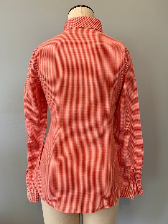 70s red checked dagger collar button down blouse,… - image 5