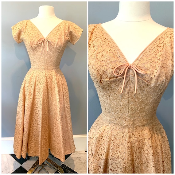 1950s Ransahoffs blush pink lace cocktail dress-2… - image 1