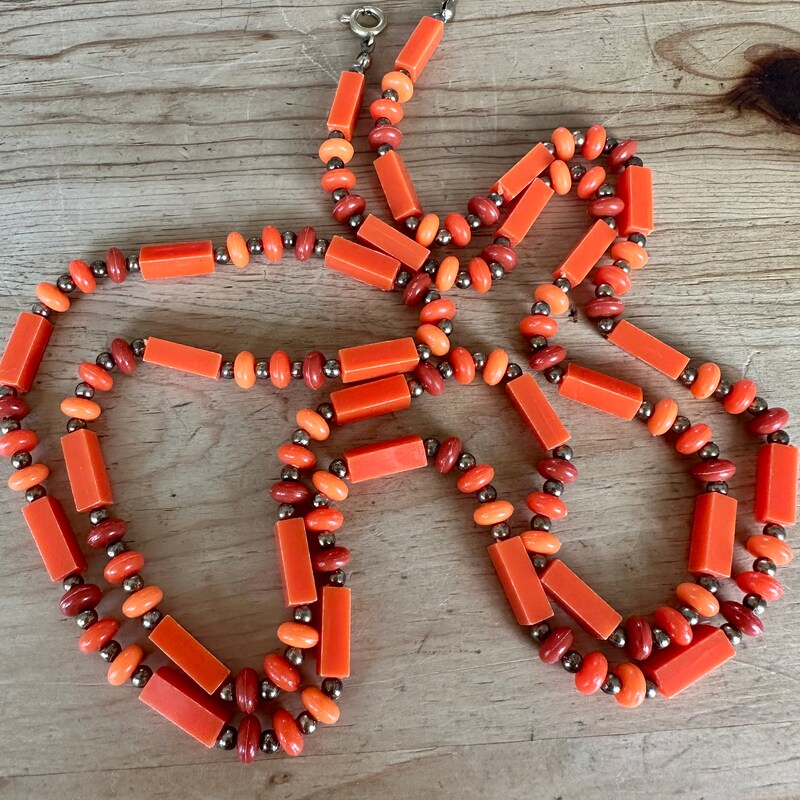Orange - Miniature Handpainted Wooden Necklace With Beads
