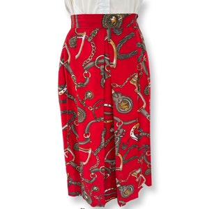 Red 80s pleated equestrian skirt, horse tack-25&quot; W