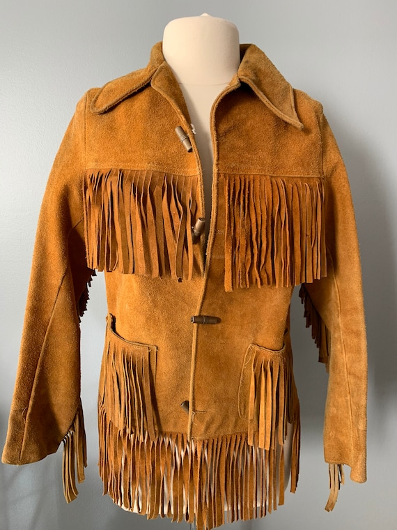 70s golden tan suede fringed jacket-Small