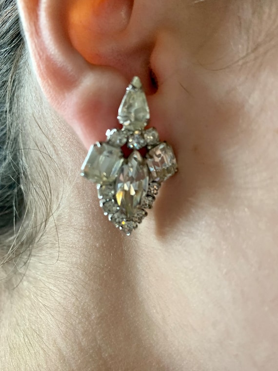 Fancy Weiss signed clip on sparkly marquise earrin