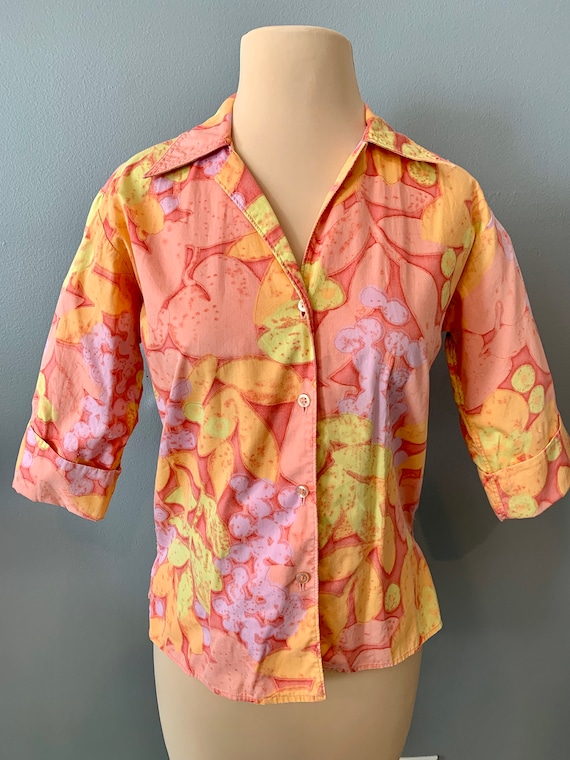 White Stag 60s leafy peach blouse-36"Bust - image 1