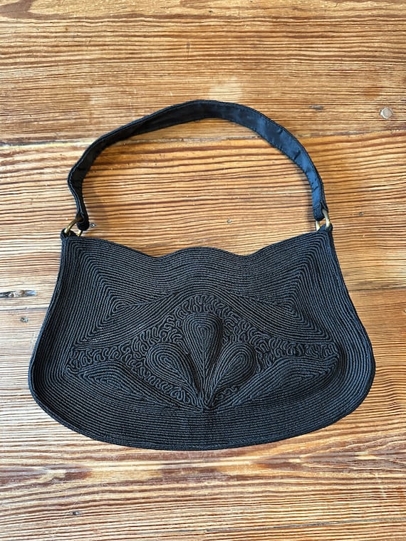 Genuine 40s black corde bag, shoulder bag, evening
