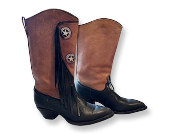 Vintage Tony Lama Cowgirl Boots, Fringe & Star Conchos, Women's 6.5M