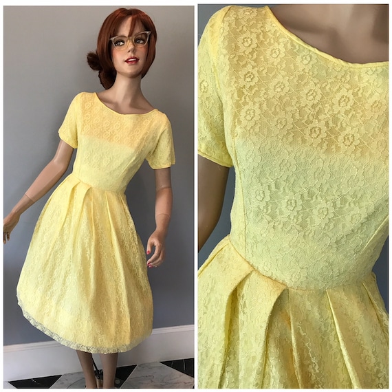 50/'s vintage yellow lace fit and flare-XS-S