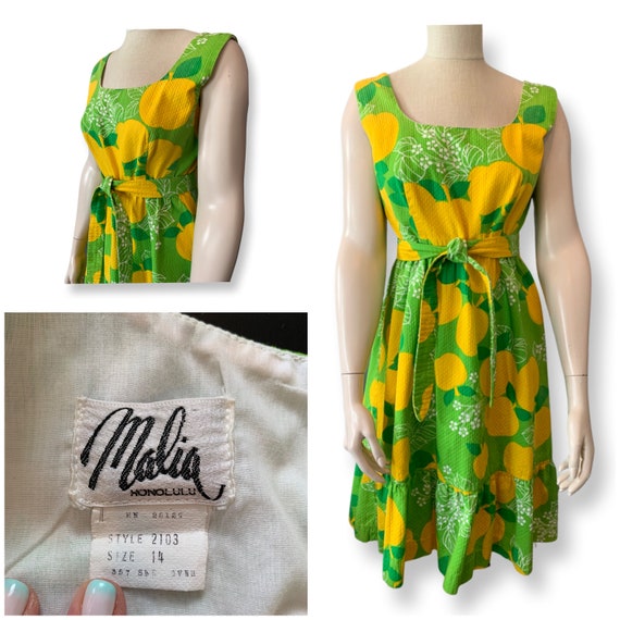 Malia of Honolulu green lemon print waffle pique'… - image 1