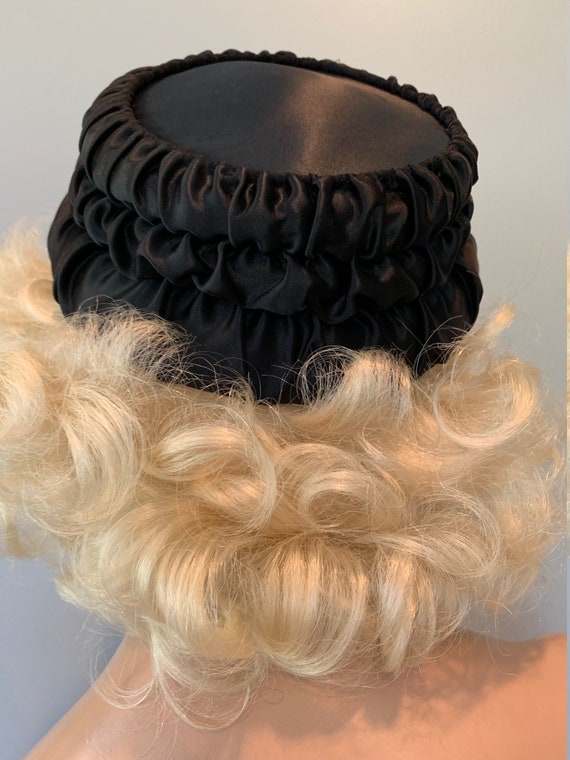 Vintage black satin pill box hat - image 1