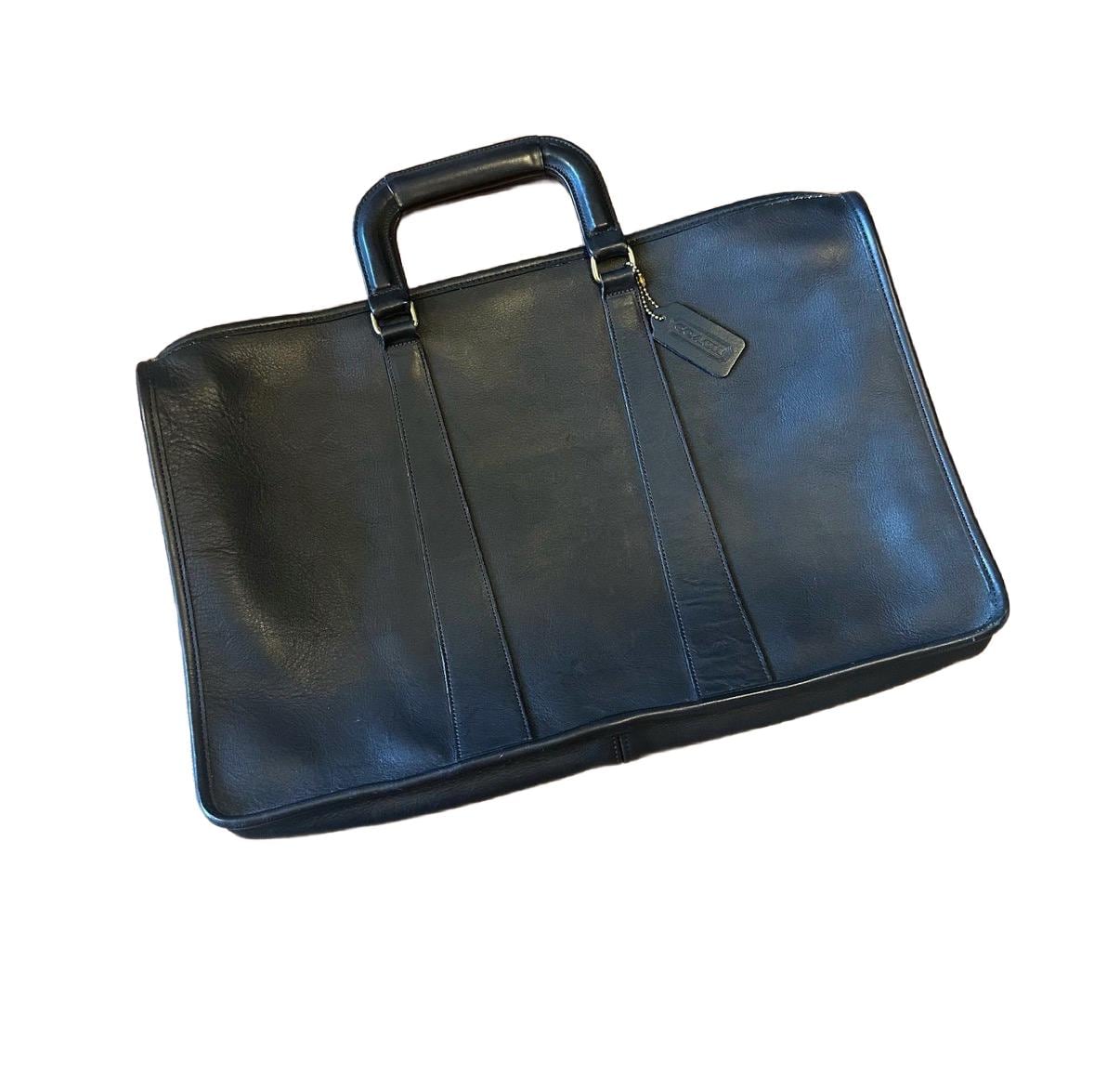 Vintage Top Handle Black Leather Coach Portfolio Briefcase Bag