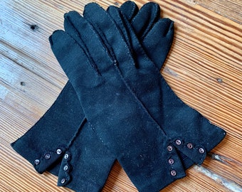 50s black short cotton ladies gloves w/button detail