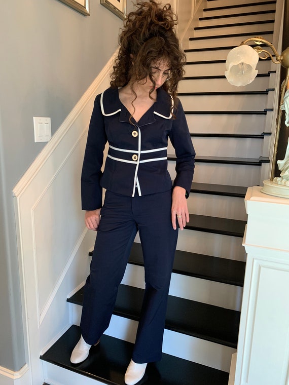 4 Piece Y2K Merona Navy Sailor Suit Skirt Blouse Slacks Jacket