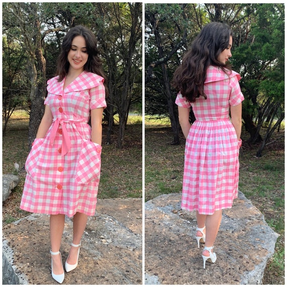 Darling 50s pink gingham cotton dress-Small