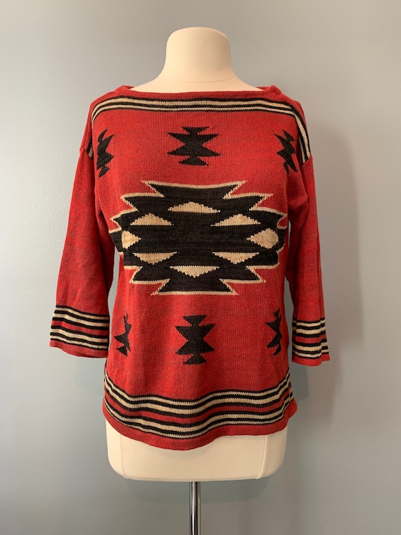 Y2K Chaps Cotton Western sweater, Mexican blanket sty… - Gem