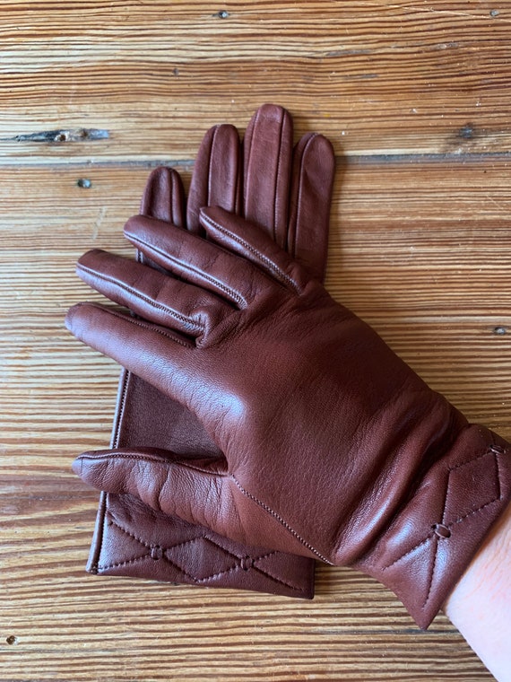 Vintage NOS Spanish brown kid leather gloves Sz 6… - image 2