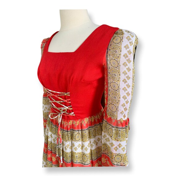 Renaissance fair lace up 70s orange linen corset … - image 5