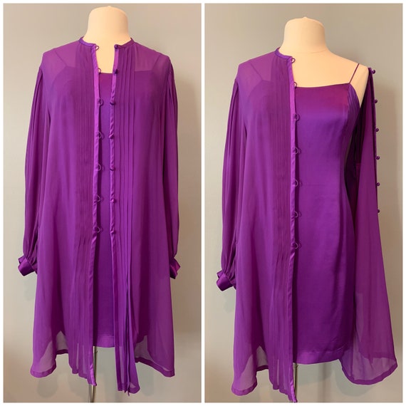 90s purple Albert Nipon silk slip dress and jacket