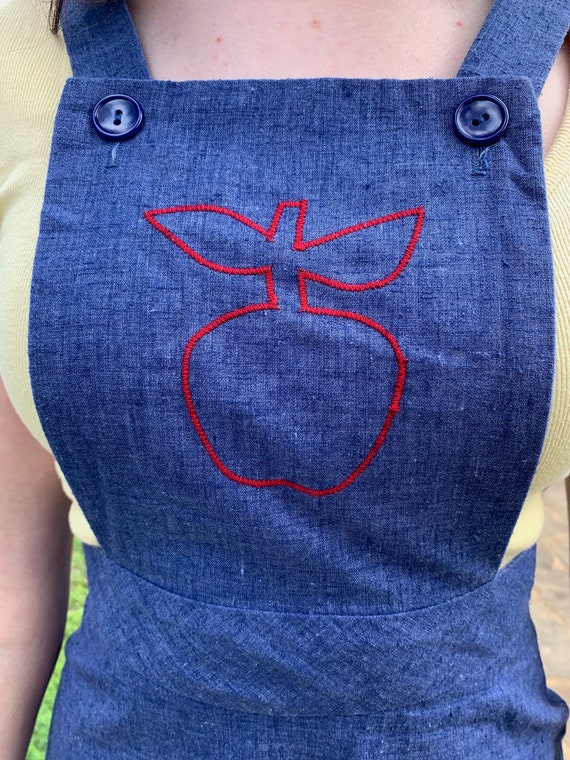 60s apple chambray mini overall dress, jumper-XS