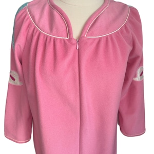 Vintage 80s Ashley Ames pink velour zip up robe, warm robe, dressing gown, loungewear-small