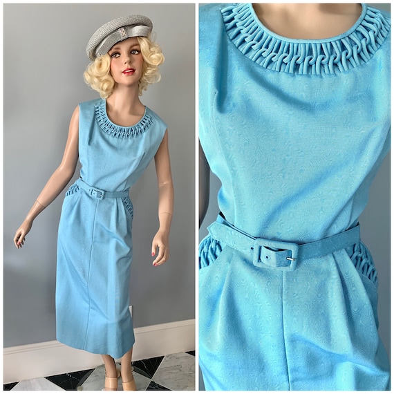 Fabulous Wedgewood blue moire wiggle dress-Large