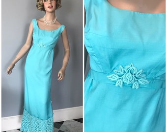 Regency style aqua blue "Nadine" 60's vintage formal=27"upper waist