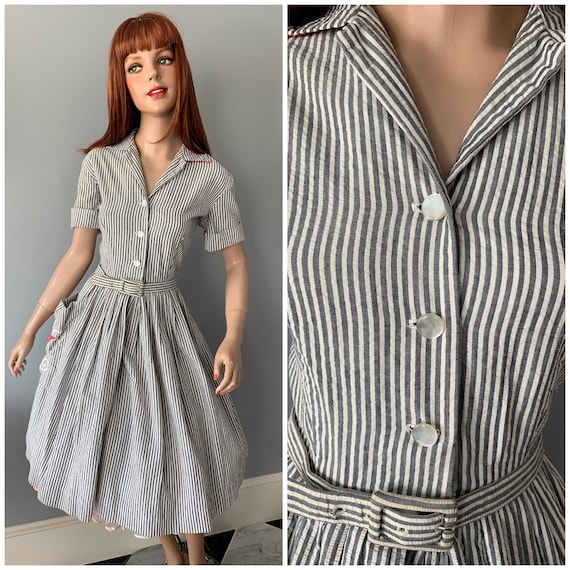 Vintage 50s seersucker summer shirtwaist. shirtdre