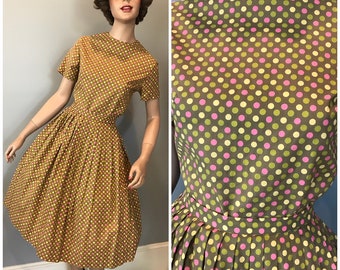 Polka dotted cotton Lady Manhattan 50s skirt and blouse set-25-26"W