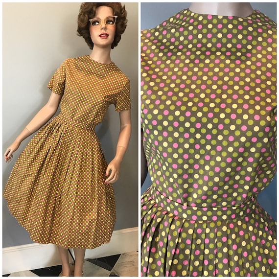 Polka dotted cotton Lady Manhattan 50s skirt and … - image 1