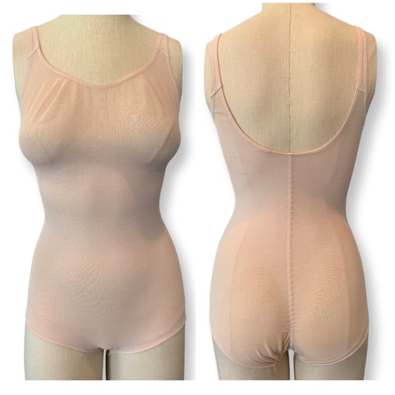 Vintage 70s Nude Sheer Mesh Shapewear, Girdle, Shaper, Bodysuit,hook  Crotch-small 