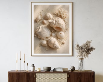 Muurkunst schelp, neutraal stranddecor, print grootmoeder kust (digitale download)