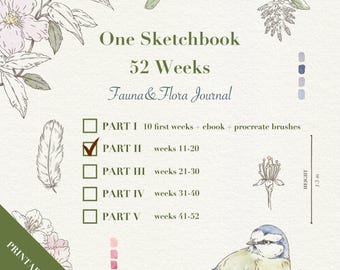 Diario de Fauna y Flora / Páginas imprimibles de las semanas 11 a 20 / Plantillas de Procreate