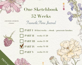 Botanical Watercolor Sketchbook | Fauna & Flora Journal (Weeks 31–40) (Digital Download)