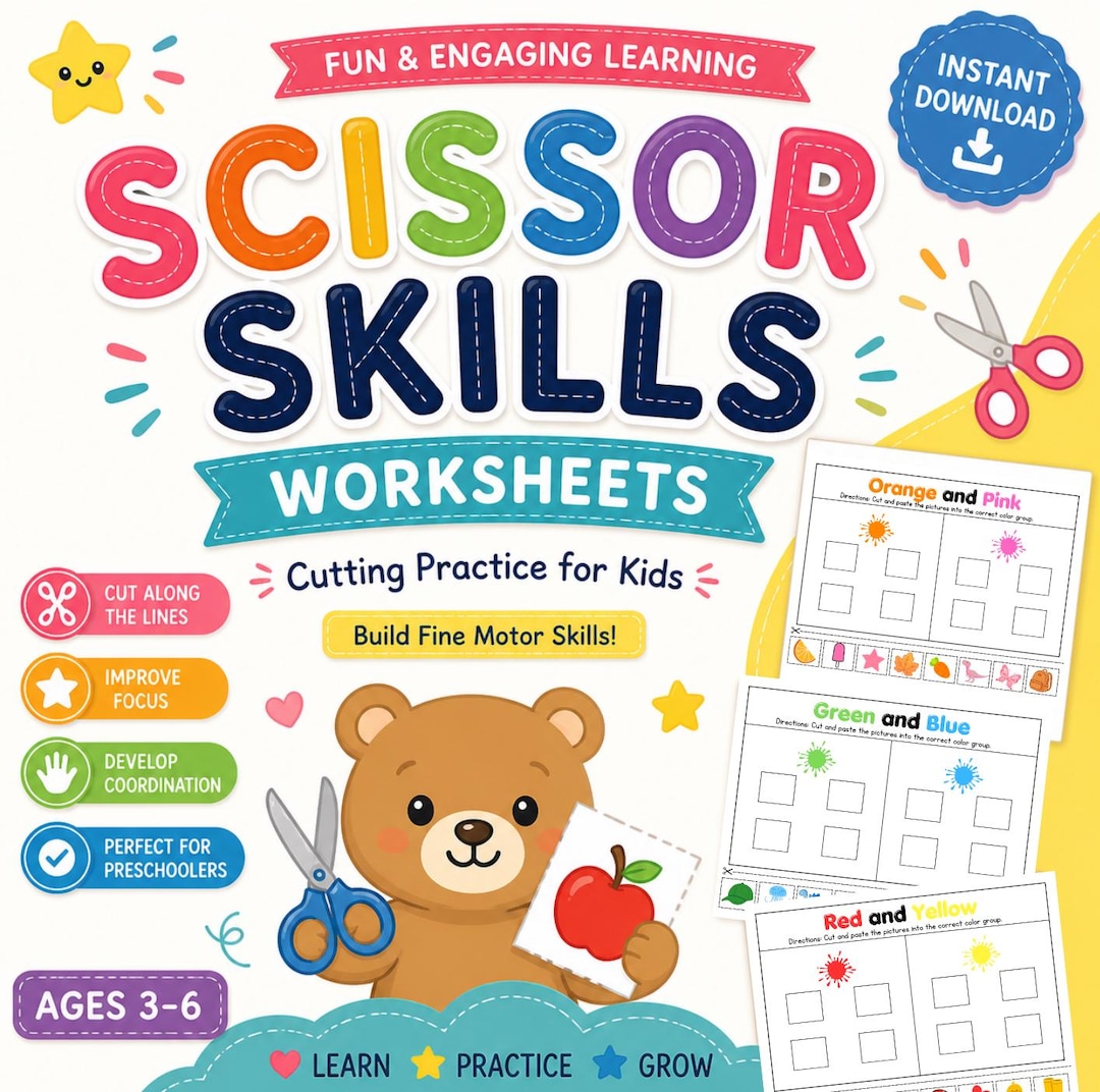Color Sorting Cut and Paste Worksheets for Preschool, Printable Colors ...