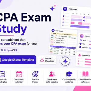 CPA Exam Study Planner Google Sheets | Dynamic Schedule, Color Calendar (2026)