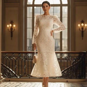 long sleeve rehearsal dinner dress for bride Long Sleeve White Dress Rehearsal Dinner