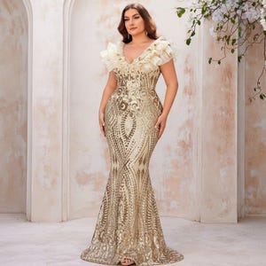 Plus Size Vintage Sequin Gown - Etsy