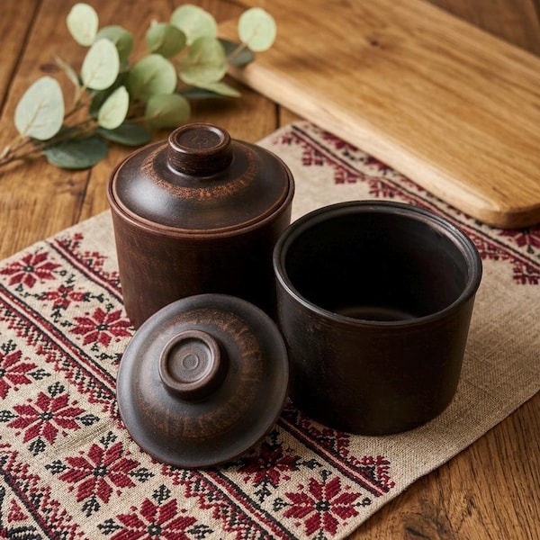 Ceramic Canister Set, Three 0.7L Pottery Storage Jars with Lids, Coffee Tea Sugar Containers, Rustic Farmhouse Kitchen Decor