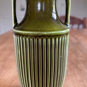 Vintage Withernsea Eastgate Pottery Vase, Olive Green Ribbed Amphora Urn, Mid-Century England Home Decor