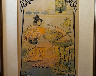 "Original Lucien Metivet Jugendstil Lithographie-Platte ""Au Temps Present"" von 1901, Französischer Belle-Epoque-Druck, Highgate Gallery Provenance."