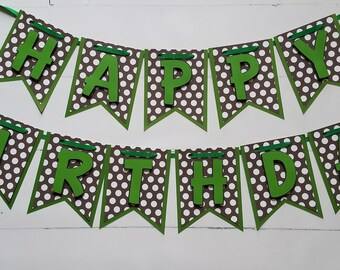 Birthday Banner Happy Birthday Jungle Party Decorations Happy Birthday photo prop cake smash Banner 1st Brown green monkey safari
