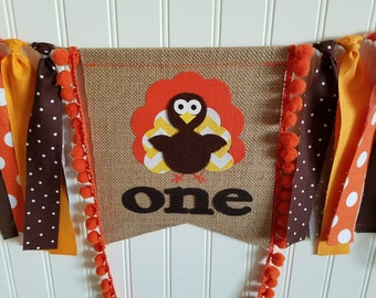 TURKEY Birthday High Chair Highchair Banner Party Photo Prop Bunting Backdrop Thanksgiving Cake Smash Fall Harvest Fabric burlap fabric lil