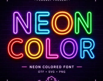 Commercieel gebruik neonkleurlettertype, Glow SVG PNG-displaylettertype voor Cricut Canva Party-logo-ontwerp