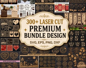 300+ lasergesneden SVG-bundel | Ontwerpbestanden, CNC DXF (digitale download)