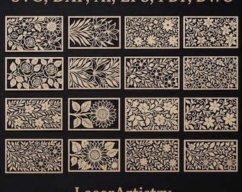 Lasergesneden bloemenpaneel SVG-bundel: sjablonen voor muurkunst (digitale download, commercieel gebruik)