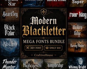 Blackletter-lettertypebundel, gotische middeleeuwse lettertypen, Cricut Canva-logo (30+ lettertypen)