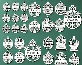 Kerstornament lasergesneden svg-bundel | Gepersonaliseerde naambal | Commercieel gebruik cnc-bestanden