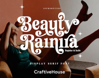 Vintage serif-lettertype, retro groovy displaylettertype, Beauty Rania normaal cursief, logo voor commercieel gebruik