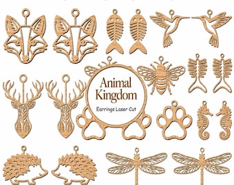 Lasergesneden dierenoorbellen SVG-bundel: wildlife sieradenontwerpen (digitale download