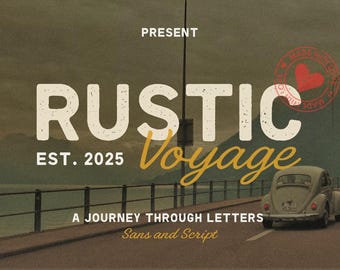 Rustic Voyage-lettertype Duo, Sans and Script, vintage branding (commercieel gebruik)