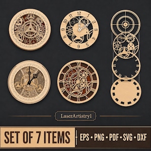 Steampunk Väggklocka Laserskurna Filer | Mekanisk Klocka SVG Bundle (Digital Nedladdning)